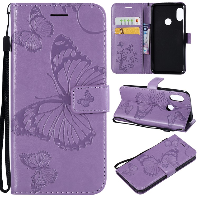 Imprinted Butterfly 2 Card Slots Magnetic Stand Leather Cell Phone Case for Xiaomi Mi A2 Lite / Redmi 6 Pro - Purple-1