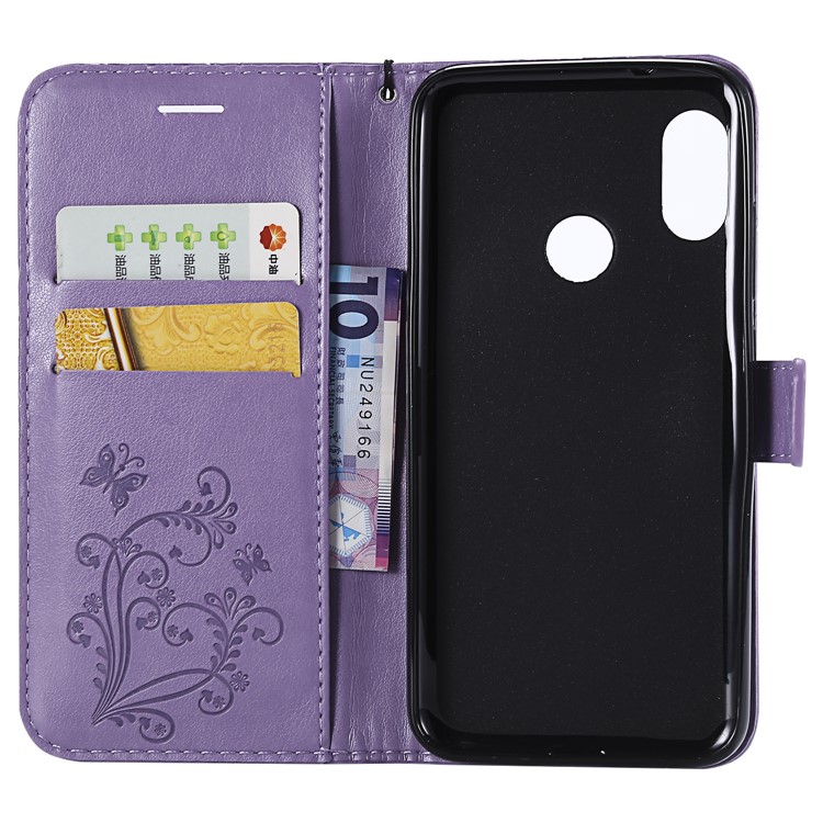 Imprinted Butterfly 2 Card Slots Magnetic Stand Leather Cell Phone Case for Xiaomi Mi A2 Lite / Redmi 6 Pro - Purple-4
