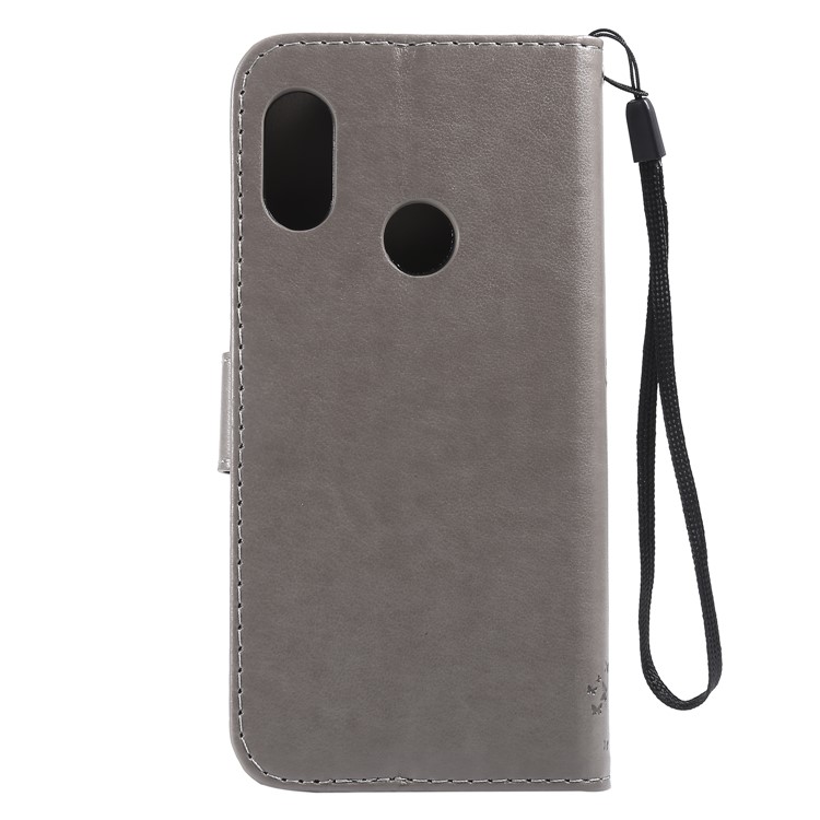 Imprint Cat and Tree PU Leather Cover with Wallet Stand for Xiaomi Mi A2 Lite / Redmi 6 Pro (China) - Grey-3