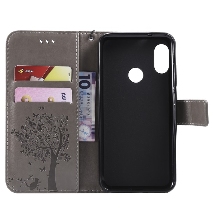 Imprint Cat and Tree PU Leather Cover with Wallet Stand for Xiaomi Mi A2 Lite / Redmi 6 Pro (China) - Grey-4