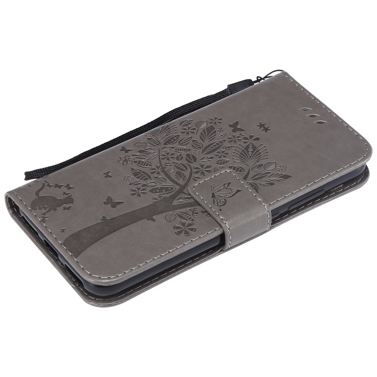 Imprint Cat and Tree PU Leather Cover with Wallet Stand for Xiaomi Mi A2 Lite / Redmi 6 Pro (China) - Grey-5