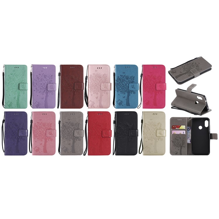 Imprint Cat and Tree PU Leather Cover with Wallet Stand for Xiaomi Mi A2 Lite / Redmi 6 Pro (China) - Grey-9