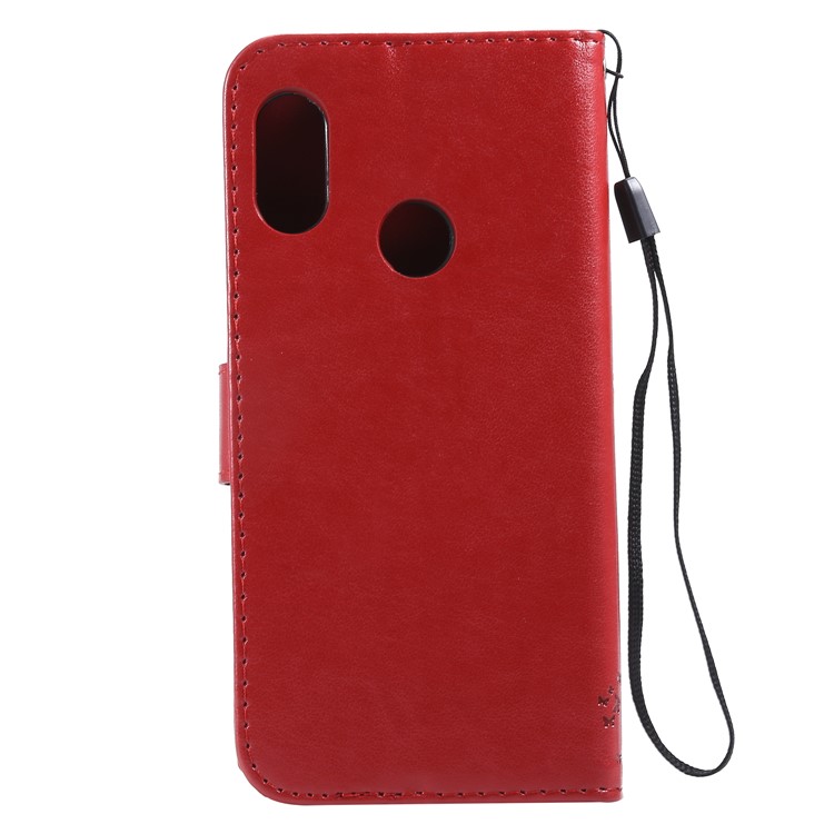 Imprint Cat and Tree PU Leather Shell with Lanyard for Xiaomi Mi A2 Lite / Redmi 6 Pro (China) - Red-3