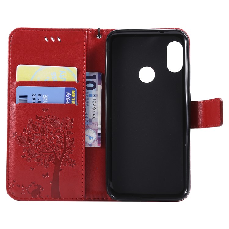 Imprint Cat and Tree PU Leather Shell with Lanyard for Xiaomi Mi A2 Lite / Redmi 6 Pro (China) - Red-4