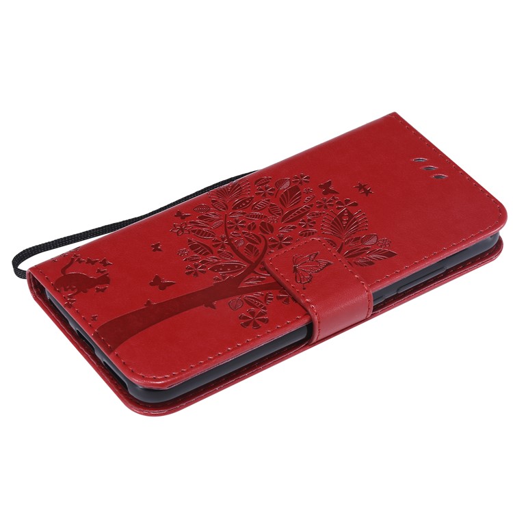 Imprint Cat and Tree PU Leather Shell with Lanyard for Xiaomi Mi A2 Lite / Redmi 6 Pro (China) - Red-5