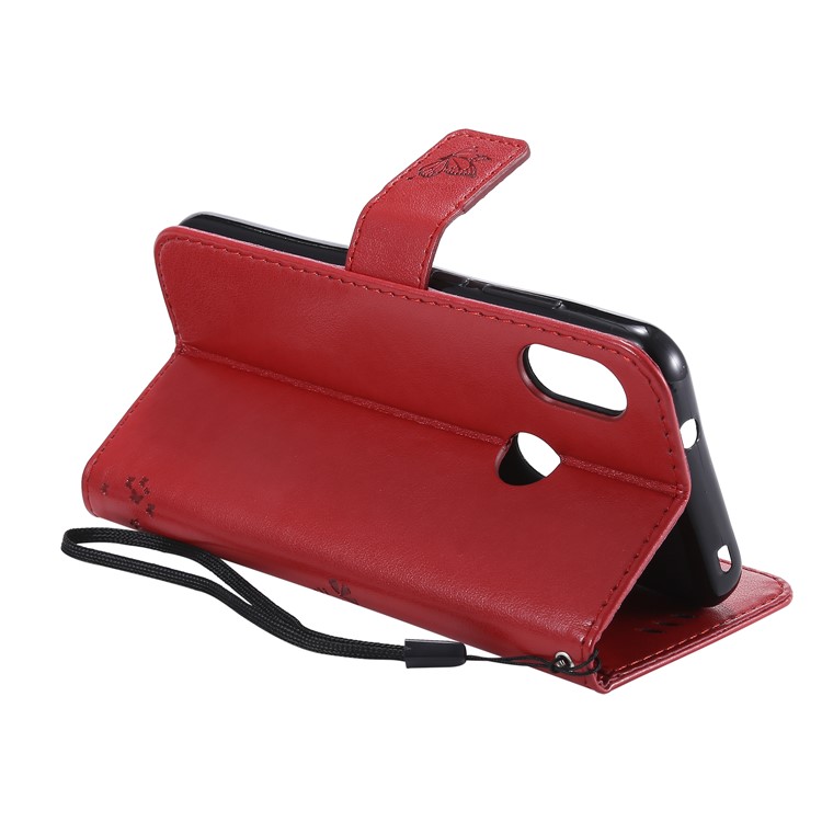 Imprint Cat and Tree PU Leather Shell with Lanyard for Xiaomi Mi A2 Lite / Redmi 6 Pro (China) - Red-7