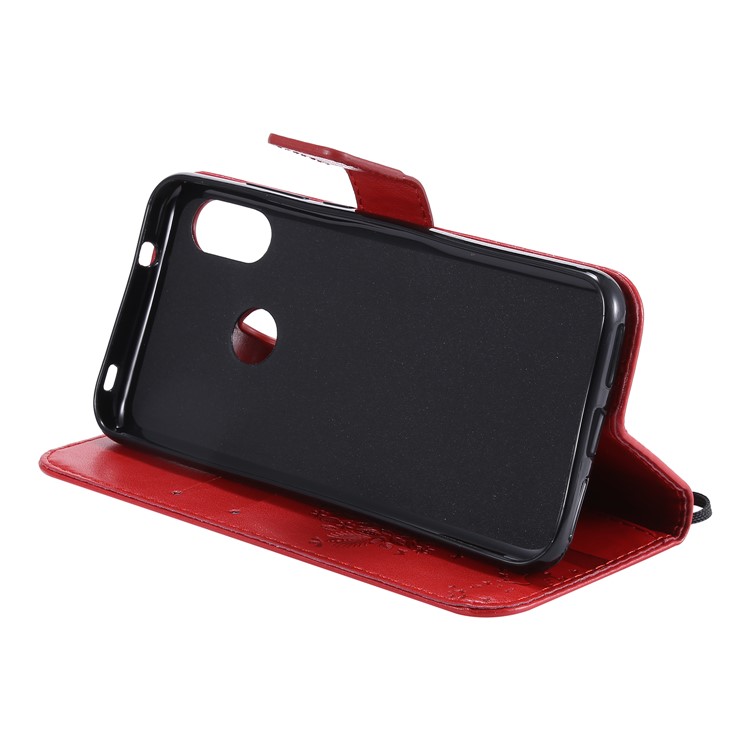 Imprint Cat and Tree PU Leather Shell with Lanyard for Xiaomi Mi A2 Lite / Redmi 6 Pro (China) - Red-8