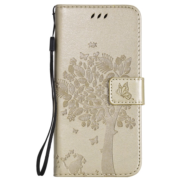 Imprint Cat and Tree Leather Protection Cover for Xiaomi Mi A2 Lite / Redmi 6 Pro (China) - Gold-2