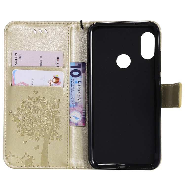 Imprint Cat and Tree Leather Protection Cover for Xiaomi Mi A2 Lite / Redmi 6 Pro (China) - Gold-4
