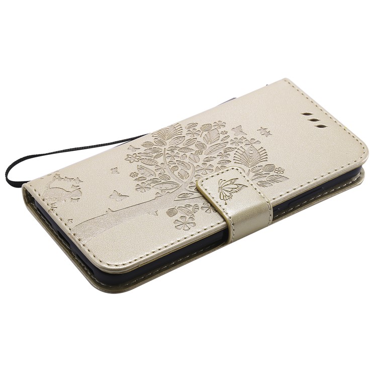 Imprint Cat and Tree Leather Protection Cover for Xiaomi Mi A2 Lite / Redmi 6 Pro (China) - Gold-5