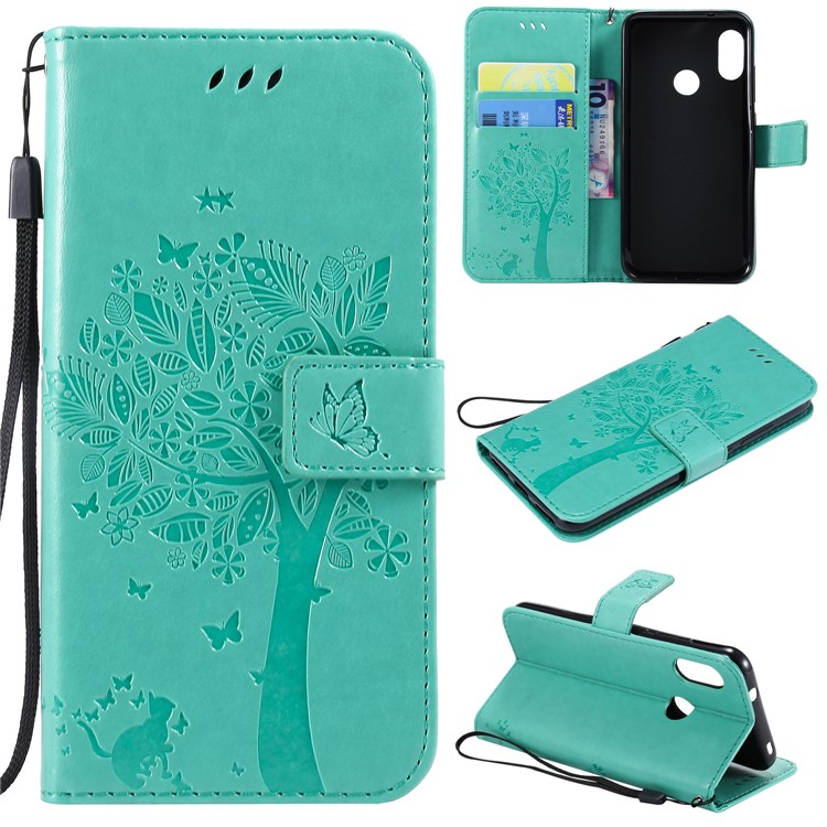 Imprint Cat and Tree PU Leather Protective Shell for Xiaomi Mi A2 Lite / Redmi 6 Pro (China) - Cyan-1