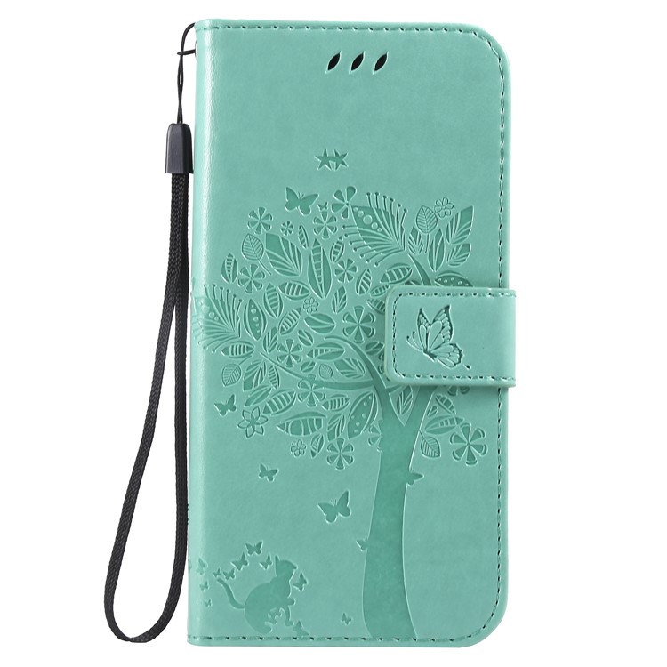 Imprint Cat and Tree PU Leather Protective Shell for Xiaomi Mi A2 Lite / Redmi 6 Pro (China) - Cyan-2