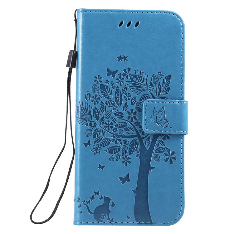 Imprint Cat and Tree Stand Wallet Leather Phone Casing for Xiaomi Mi A2 Lite / Redmi 6 Pro (China) - Blue-2