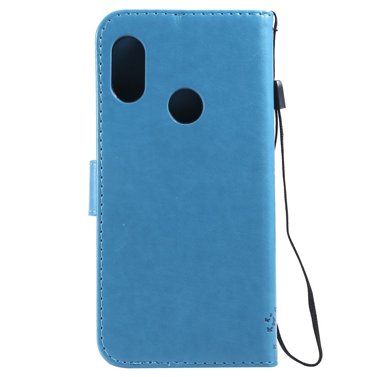 Imprint Cat and Tree Stand Wallet Leather Phone Casing for Xiaomi Mi A2 Lite / Redmi 6 Pro (China) - Blue-3