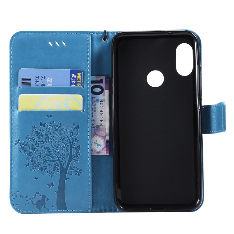 Imprint Cat and Tree Stand Wallet Leather Phone Casing for Xiaomi Mi A2 Lite / Redmi 6 Pro (China) - Blue-4