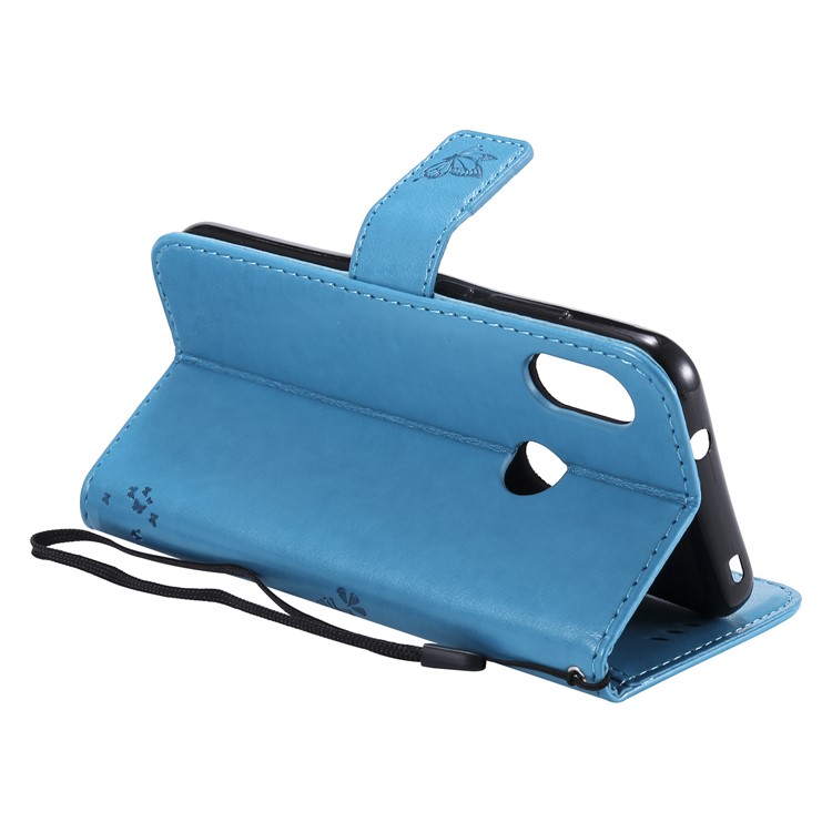 Imprint Cat and Tree Stand Wallet Leather Phone Casing for Xiaomi Mi A2 Lite / Redmi 6 Pro (China) - Blue-7