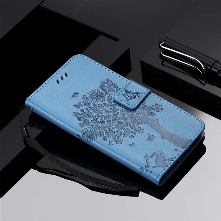 Imprint Cat and Tree Stand Wallet Leather Phone Casing for Xiaomi Mi A2 Lite / Redmi 6 Pro (China) - Blue-8