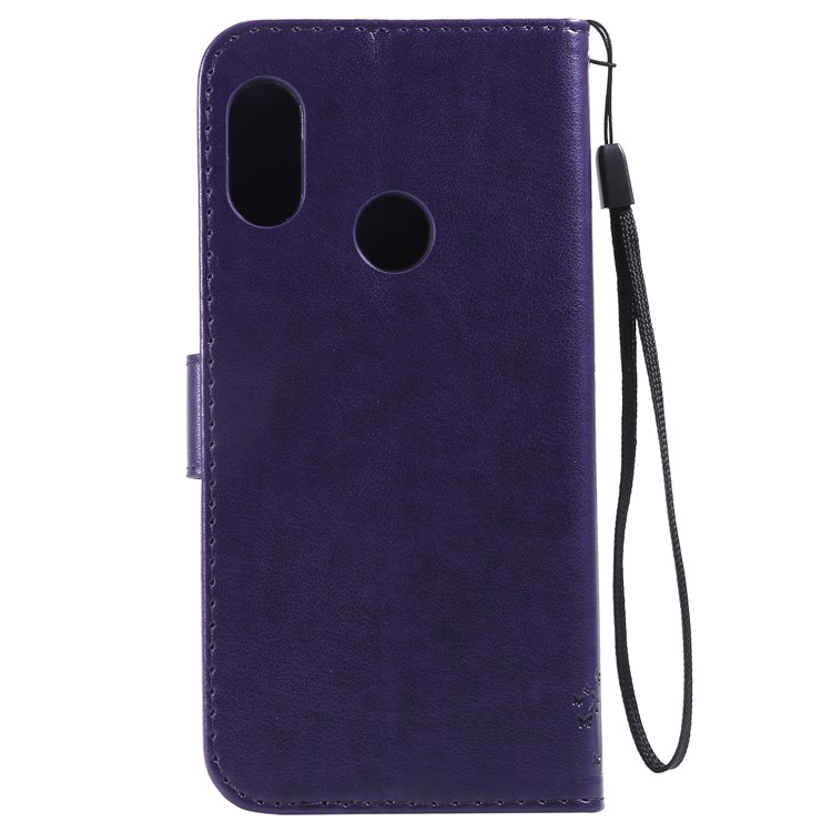 Imprint Cat and Tree Card Holder Leather Cell Phone Cover for Xiaomi Mi A2 Lite / Redmi 6 Pro (China) - Dark Purple-3