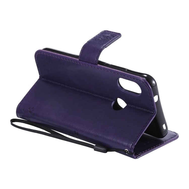 Imprint Cat and Tree Card Holder Leather Cell Phone Cover for Xiaomi Mi A2 Lite / Redmi 6 Pro (China) - Dark Purple-7