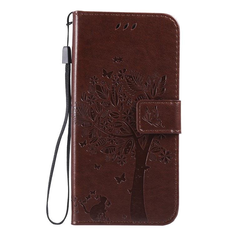 Imprint Cat and Tree Wallet Leather Mobile Phone Shell with Stand for Xiaomi Mi A2 Lite / Redmi 6 Pro (China) - Brown-2