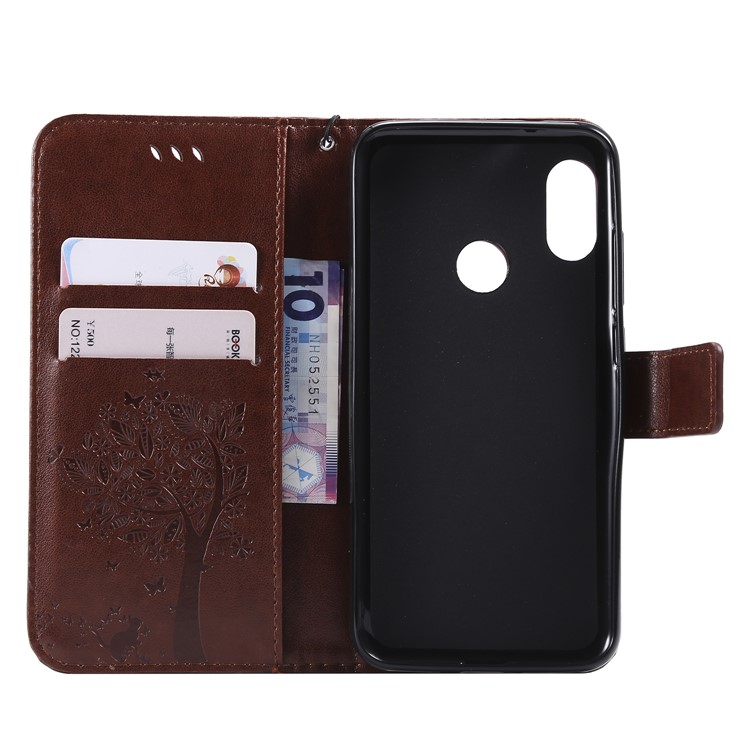 Imprint Cat and Tree Wallet Leather Mobile Phone Shell with Stand for Xiaomi Mi A2 Lite / Redmi 6 Pro (China) - Brown-4