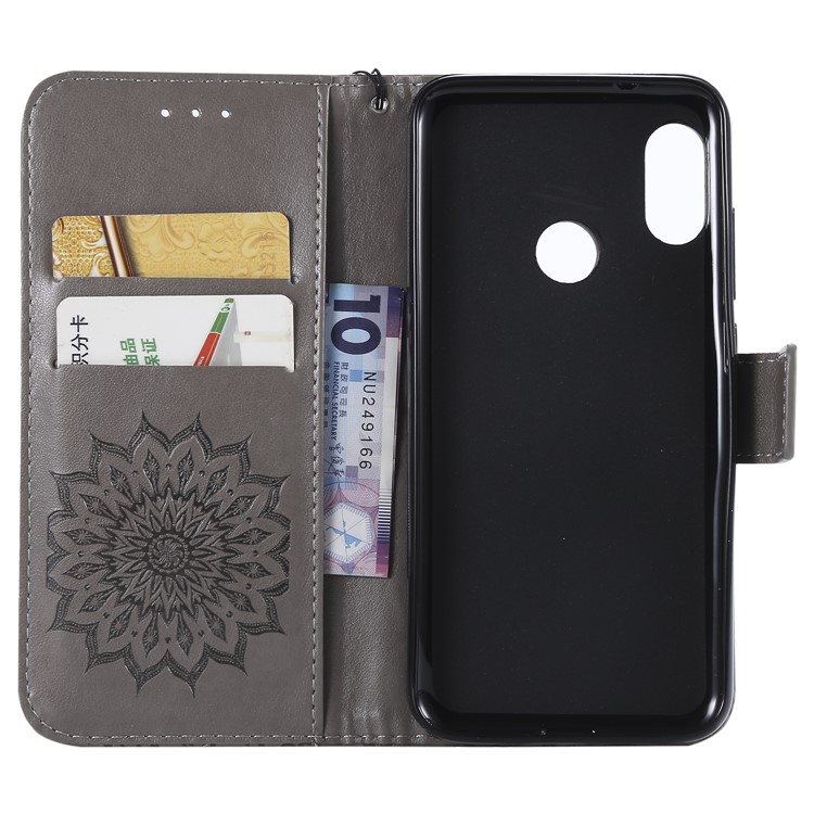 Imprint Sunflower PU Leather Wallet Magnetic Stand Case for Xiaomi Mi A2 Lite / Redmi 6 Pro - Grey-4