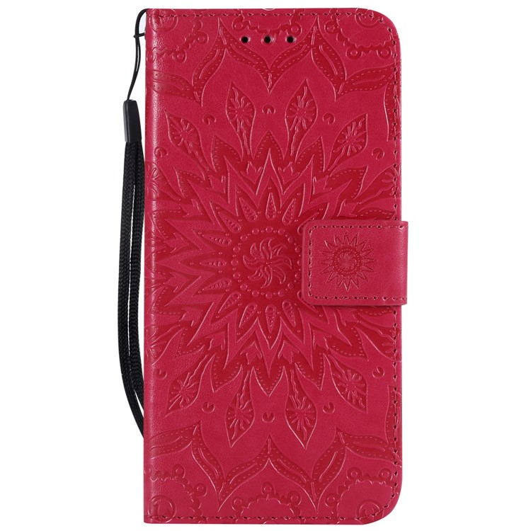 Imprint Sunflower PU Leather Wallet Magnetic Stand Shell for Xiaomi Mi A2 Lite / Redmi 6 Pro - Red-2