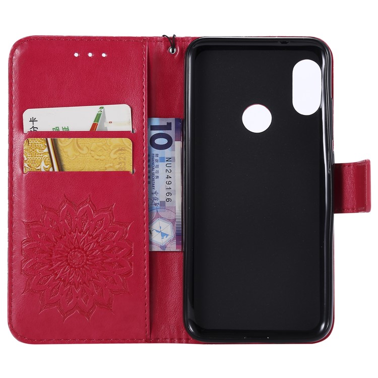 Imprint Sunflower PU Leather Wallet Magnetic Stand Shell for Xiaomi Mi A2 Lite / Redmi 6 Pro - Red-4