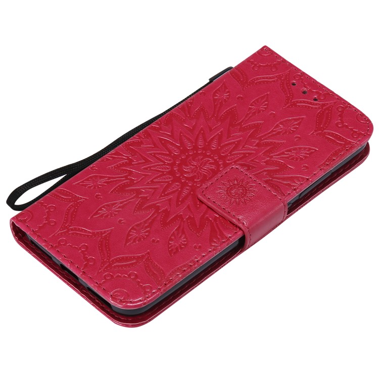 Imprint Sunflower PU Leather Wallet Magnetic Stand Shell for Xiaomi Mi A2 Lite / Redmi 6 Pro - Red-5