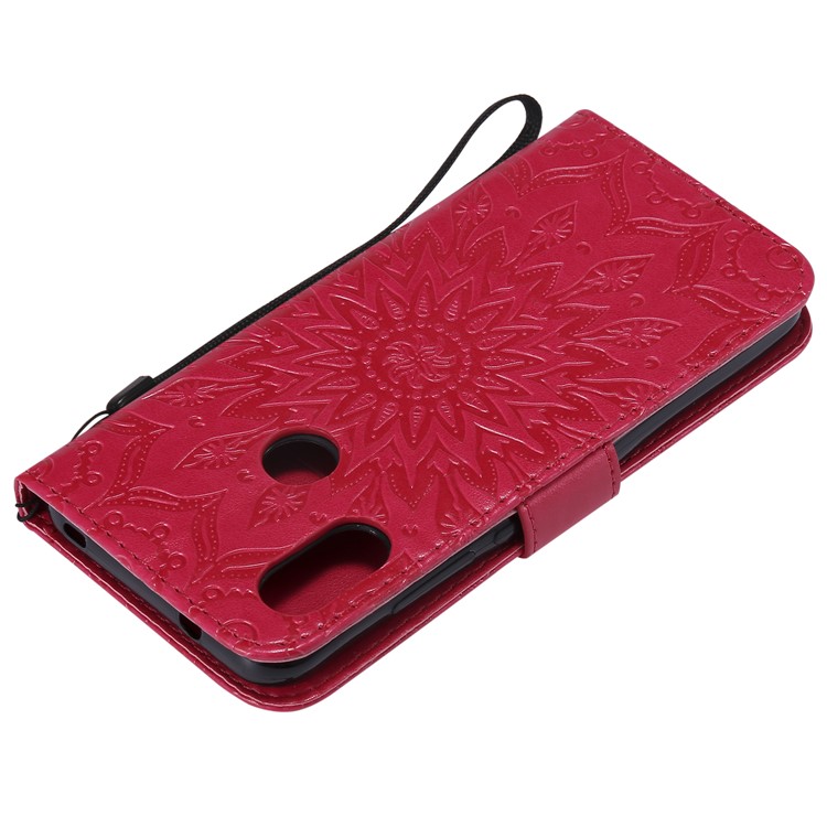 Imprint Sunflower PU Leather Wallet Magnetic Stand Shell for Xiaomi Mi A2 Lite / Redmi 6 Pro - Red-6