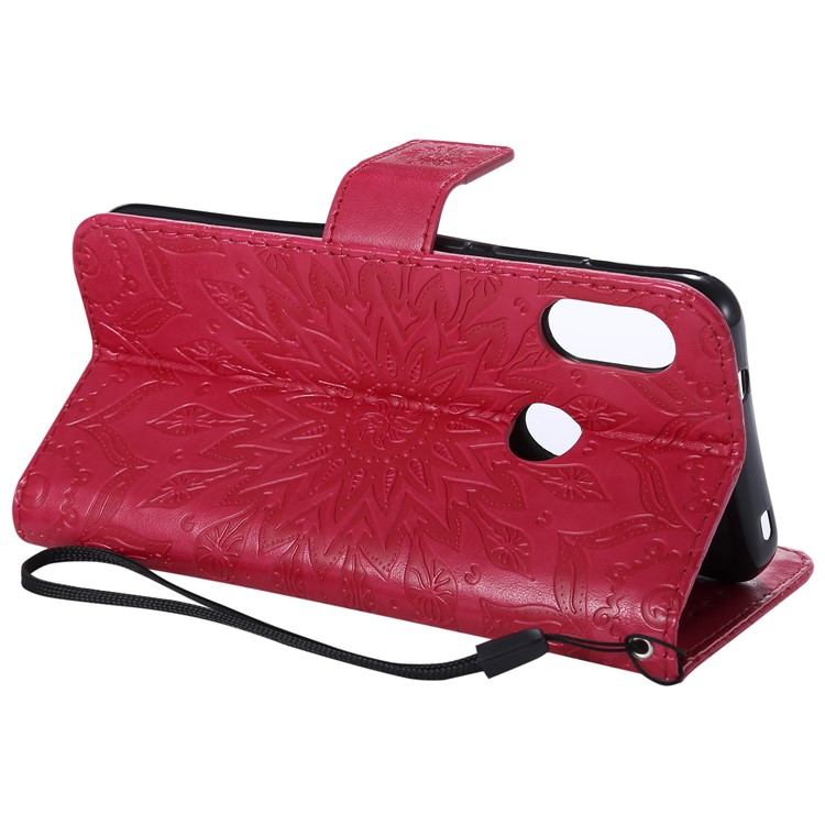 Imprint Sunflower PU Leather Wallet Magnetic Stand Shell for Xiaomi Mi A2 Lite / Redmi 6 Pro - Red-7