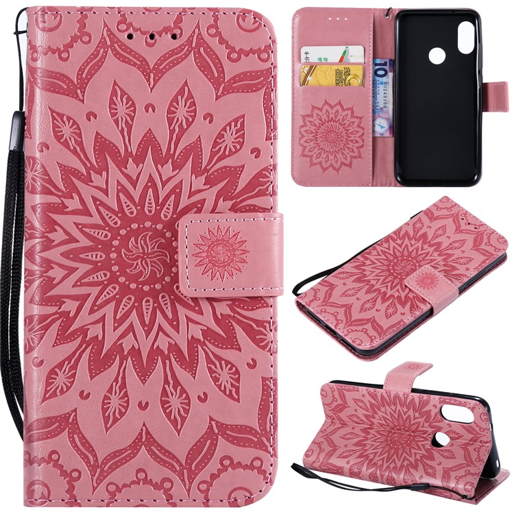 Imprint Sunflower PU Leather Wallet Magnetic Stand Cover for Xiaomi Mi A2 Lite / Redmi 6 Pro - Pink-1