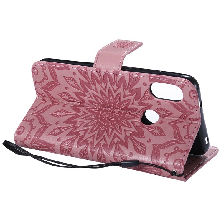 Imprint Sunflower PU Leather Wallet Magnetic Stand Cover for Xiaomi Mi A2 Lite / Redmi 6 Pro - Pink-7