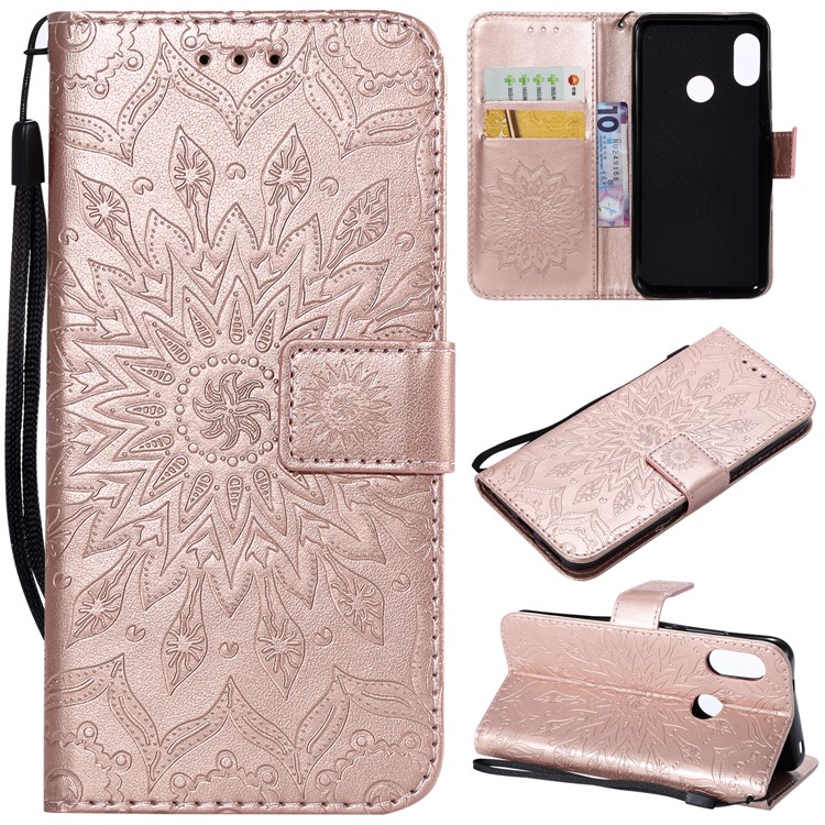 Imprint Sunflower PU Leather Wallet Magnetic Stand Shell Accessory for Xiaomi Mi A2 Lite / Redmi 6 Pro - Rose Gold-1