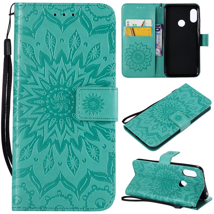 Imprint Sunflower PU Leather Wallet Stand Magnetic Shell for Xiaomi Mi A2 Lite / Redmi 6 Pro - Green-1