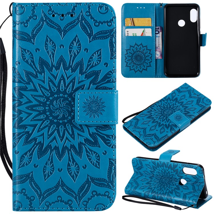 Imprint Sunflower PU Leather Magnetic Stand Wallet Shell for Xiaomi Mi A2 Lite / Redmi 6 Pro - Blue-1