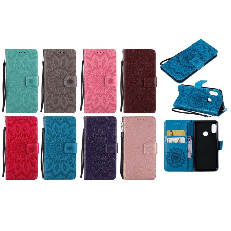Imprint Sunflower PU Leather Magnetic Stand Wallet Shell for Xiaomi Mi A2 Lite / Redmi 6 Pro - Blue-10