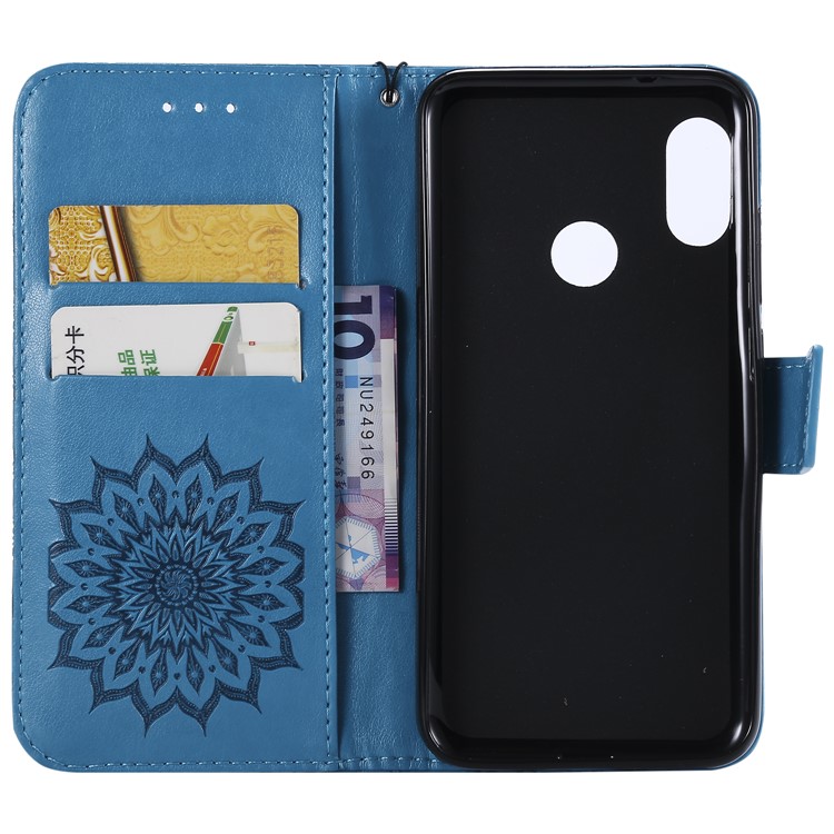 Imprint Sunflower PU Leather Magnetic Stand Wallet Shell for Xiaomi Mi A2 Lite / Redmi 6 Pro - Blue-4