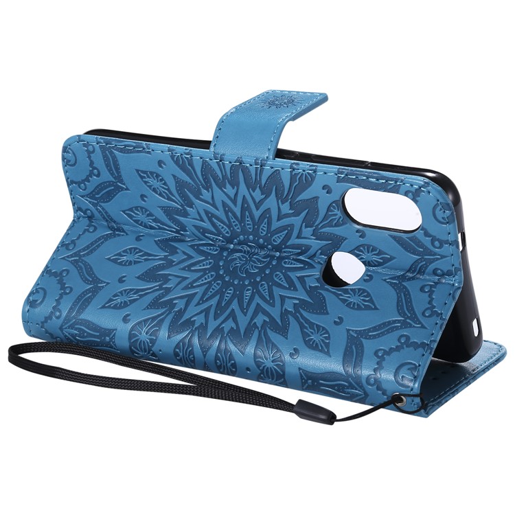 Imprint Sunflower PU Leather Magnetic Stand Wallet Shell for Xiaomi Mi A2 Lite / Redmi 6 Pro - Blue-7