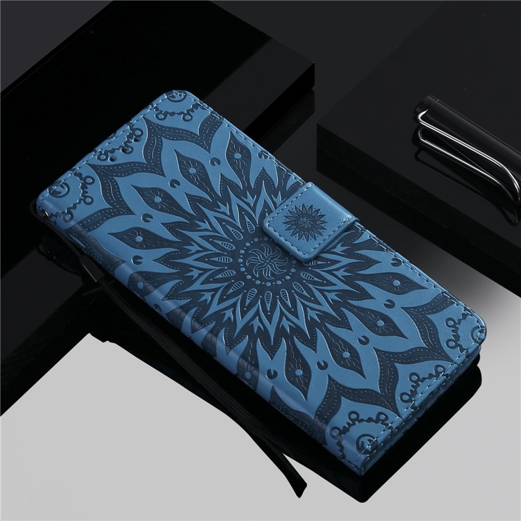 Imprint Sunflower PU Leather Magnetic Stand Wallet Shell for Xiaomi Mi A2 Lite / Redmi 6 Pro - Blue-9
