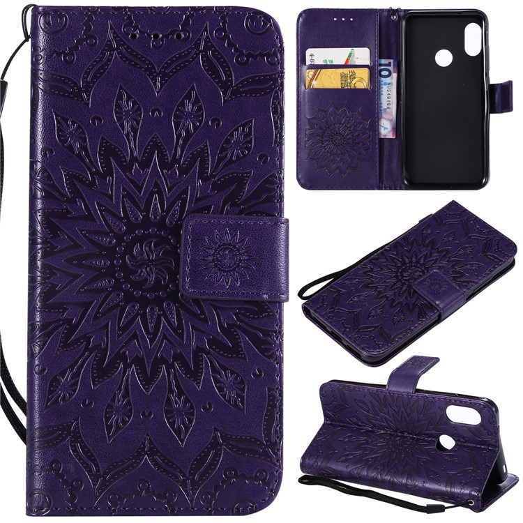 Aufdruck Sonnenblume Brieftasche Magnetständer PU Lederschale Für Xiaomi Mi A2 Lite / Redmi 6 Pro - Lila-1