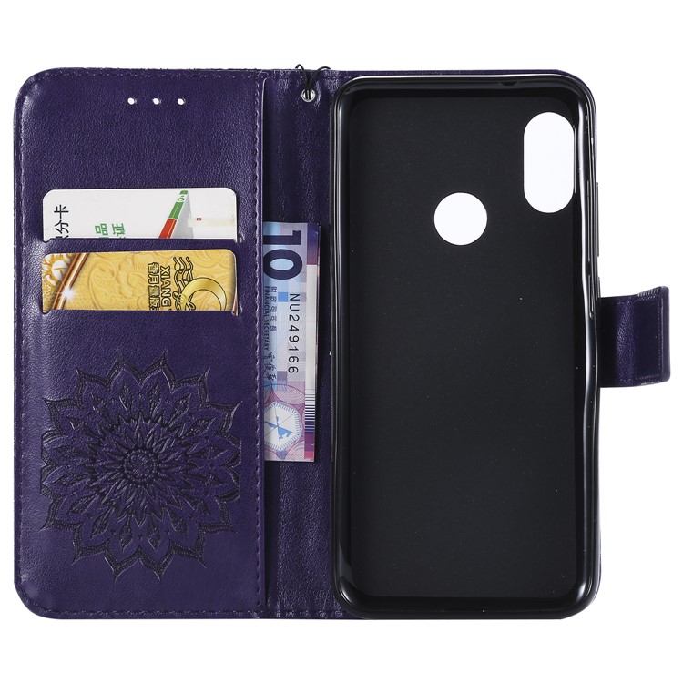 Aufdruck Sonnenblume Brieftasche Magnetständer PU Lederschale Für Xiaomi Mi A2 Lite / Redmi 6 Pro - Lila-4