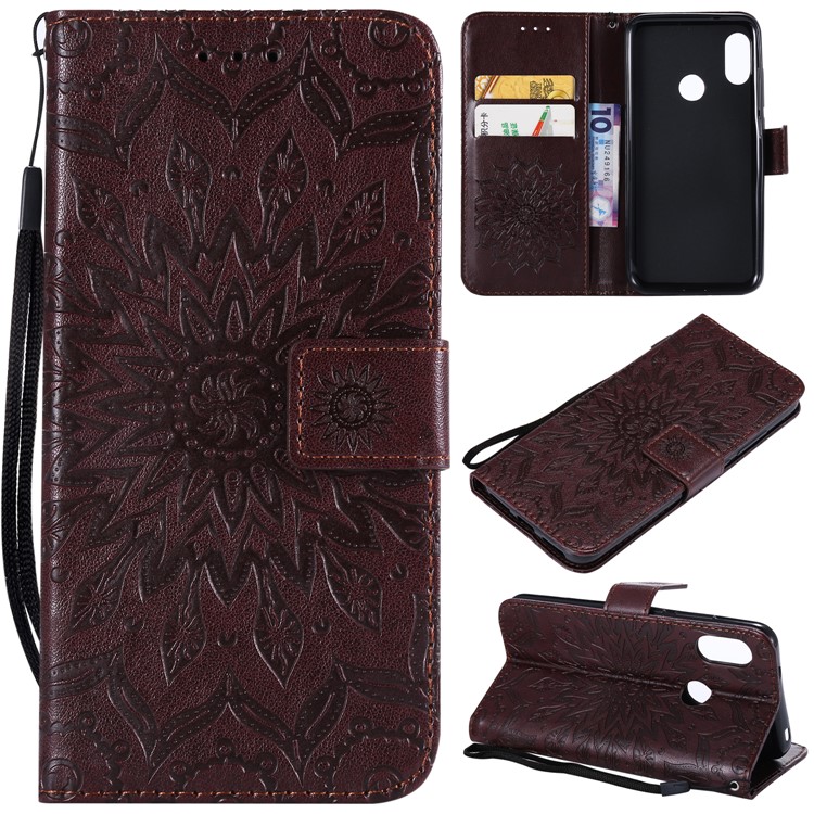 Imprint Sunflower Magnetic Stand PU Leather Wallet Case for Xiaomi Mi A2 Lite / Redmi 6 Pro - Brown-1