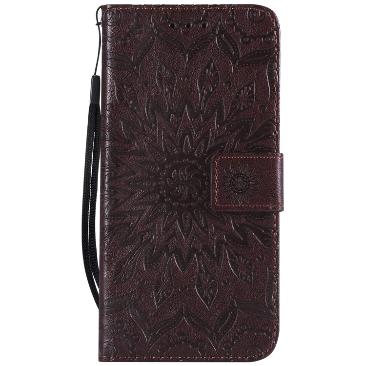 Imprint Sunflower Magnetic Stand PU Leather Wallet Case for Xiaomi Mi A2 Lite / Redmi 6 Pro - Brown-2