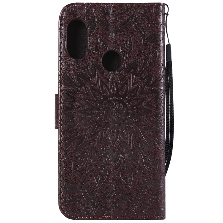 Imprint Sunflower Magnetic Stand PU Leather Wallet Case for Xiaomi Mi A2 Lite / Redmi 6 Pro - Brown-3