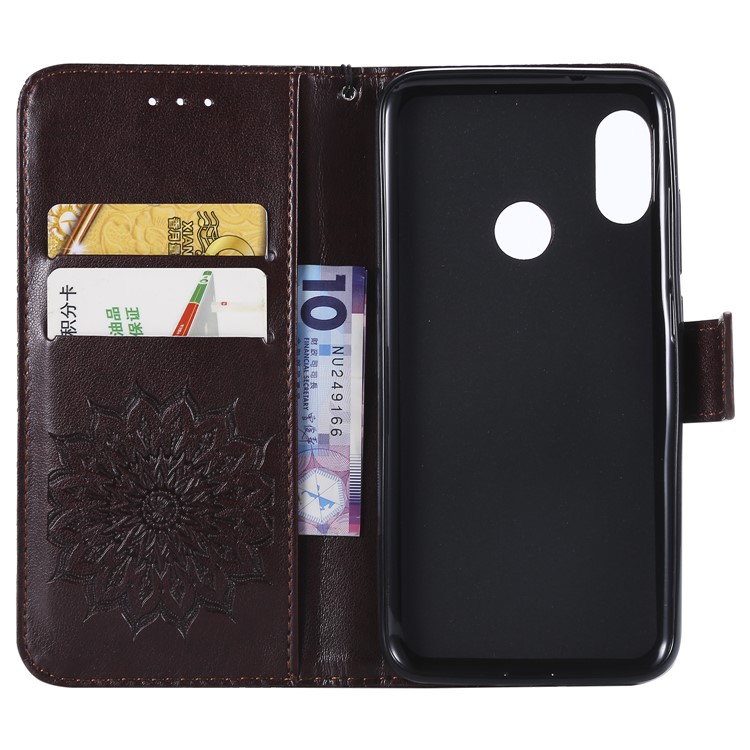 Imprint Sunflower Magnetic Stand PU Leather Wallet Case for Xiaomi Mi A2 Lite / Redmi 6 Pro - Brown-4