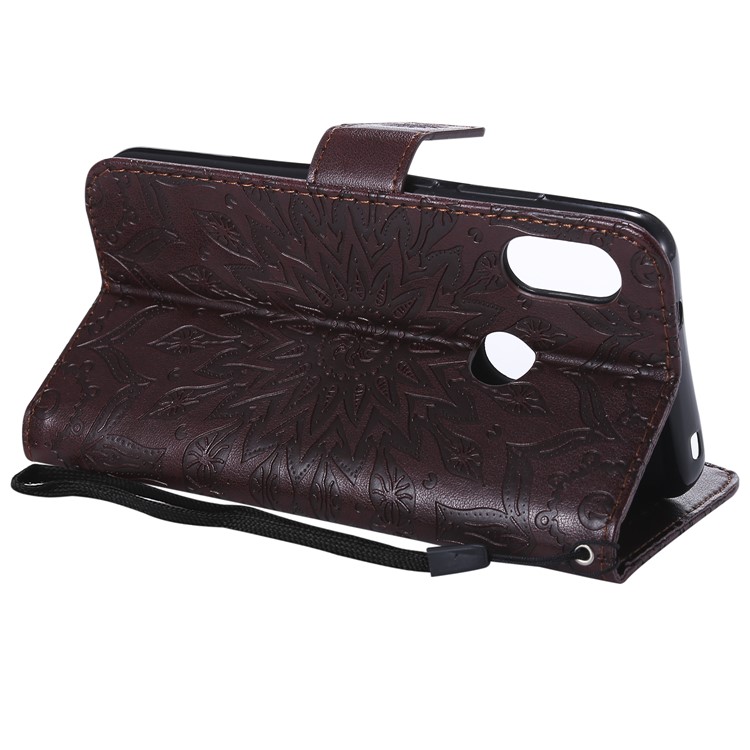 Imprint Sunflower Magnetic Stand PU Leather Wallet Case for Xiaomi Mi A2 Lite / Redmi 6 Pro - Brown-7