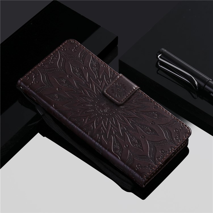 Imprint Sunflower Magnetic Stand PU Leather Wallet Case for Xiaomi Mi A2 Lite / Redmi 6 Pro - Brown-9
