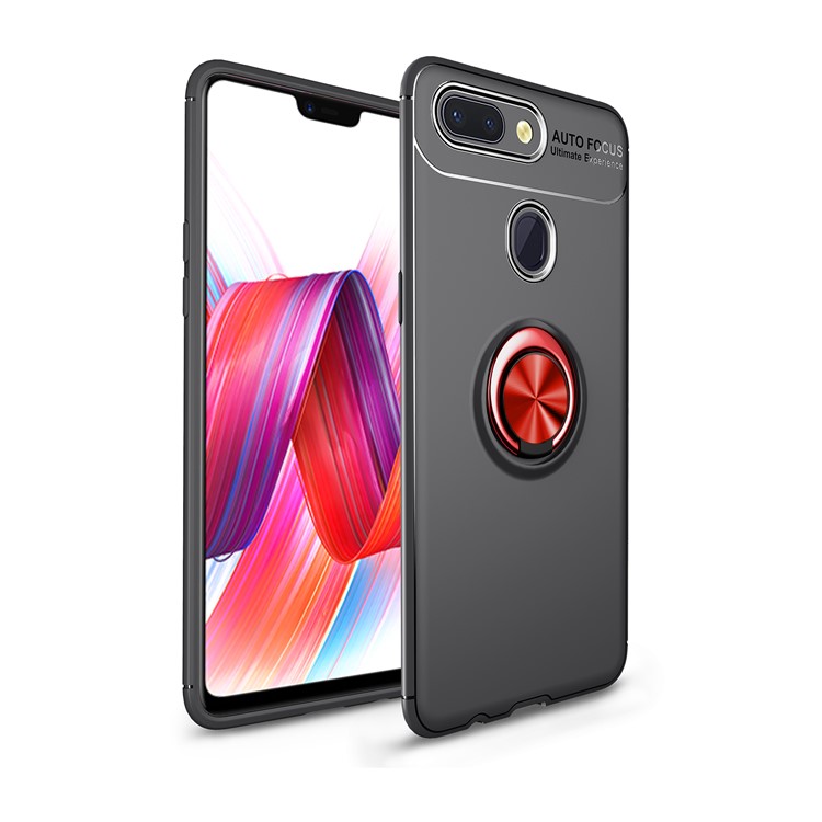 Finger Ring Kickstand Phone Shell TPU Back Casing for Xiaomi Mi 8 Lite / Mi 8 Youth (Mi 8X) (Built-in Metal Sheet) - Black / Red-1