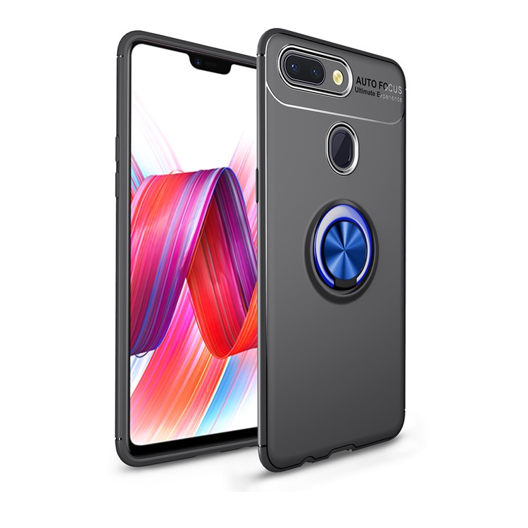 Rogue de Doigt Kickstand TPU Accessoire Couverture Arrière Pour Xiaomi Mi 8 Lite / mi 8 Youth (mi 8X) (feuille de Métaux Intégrée) - le Noir / Bleu